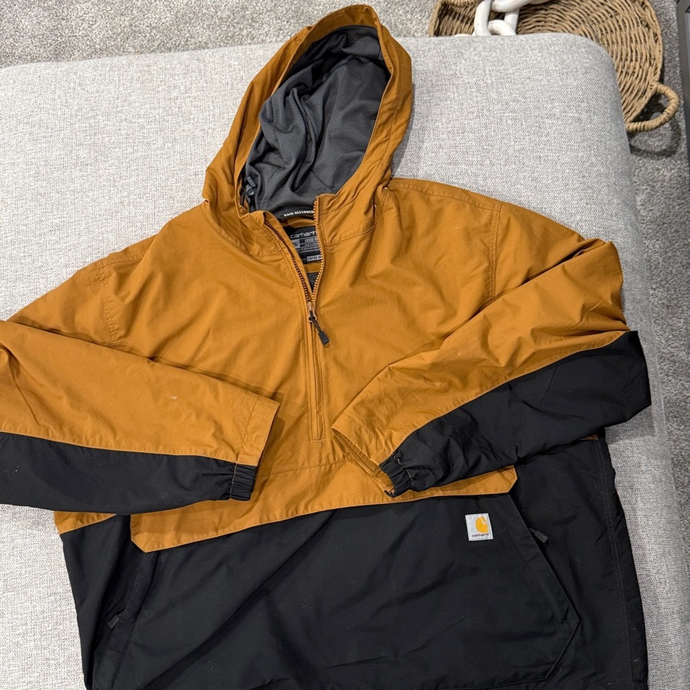 Carhartt Rain Defender Loose Fit Lightweight Packable Anorak Tan Black Pullover